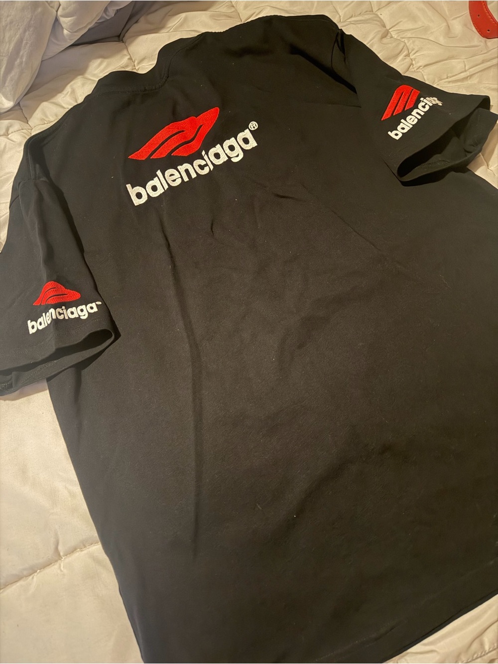 Balenciaga Black Short-Sleeve Logo Tee with Red Accents